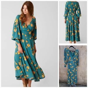 Free people so sweetly midi dress green and yellow